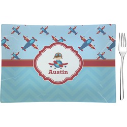 Airplane Theme Rectangular Glass Appetizer / Dessert Plate - Single or Set (Personalized)