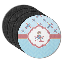 Airplane Theme Round Rubber Backed Coasters - Set of 4 (Personalized)