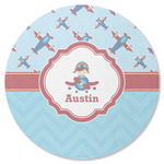 Airplane Theme Round Rubber Backed Coaster (Personalized)