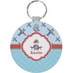 Airplane Theme Round Plastic Keychain (Personalized)