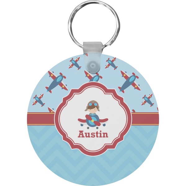 Custom Airplane Theme Round Plastic Keychain (Personalized)