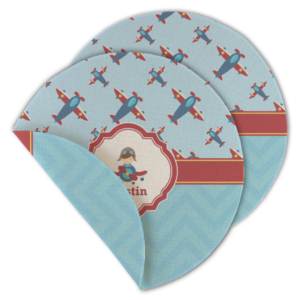 Custom Airplane Theme Round Linen Placemat - Double Sided (Personalized)