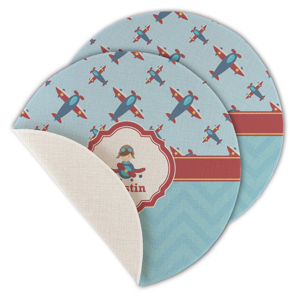 Custom Airplane Theme Round Linen Placemat - Single Sided - Set of 4 (Personalized)