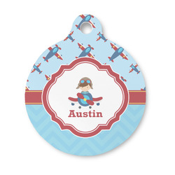 Airplane Theme Round Pet ID Tag - Small (Personalized)