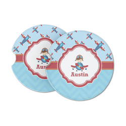 Airplane Theme Sandstone Car Coasters - Set of 2 (Personalized)
