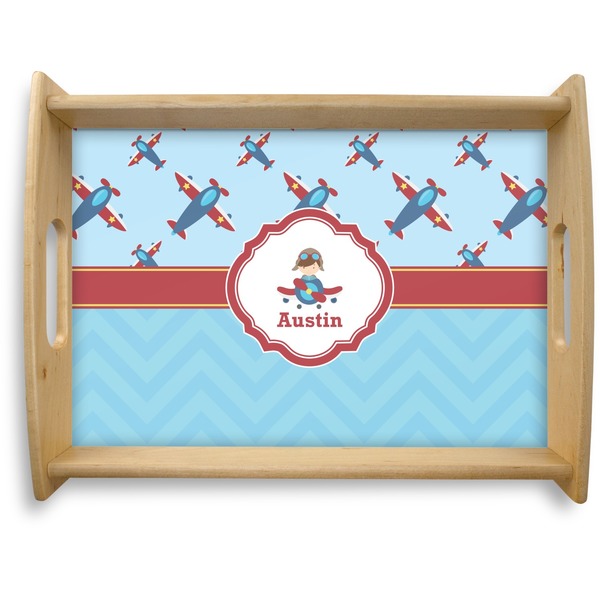 Custom Airplane Theme Natural Wooden Tray - Large (Personalized)