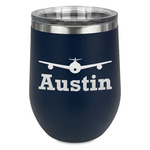 Airplane Theme Stemless Stainless Steel Wine Tumbler - Navy - Double Sided (Personalized)