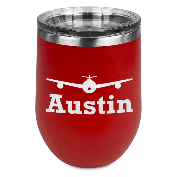 Custom Airplane Theme Stemless Stainless Steel Wine Tumbler - Red - Double Sided (Personalized)