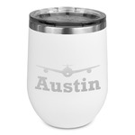 Airplane Theme Stemless Stainless Steel Wine Tumbler - White - Single Sided (Personalized)