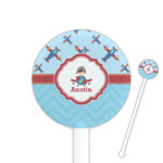 Airplane Theme 5.5" Round Plastic Stir Sticks - White - Double Sided (Personalized)