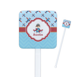 Airplane Theme Square Plastic Stir Sticks - Single Sided (Personalized)