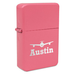 Airplane Theme Windproof Lighter - Pink - Double Sided & Lid Engraved (Personalized)