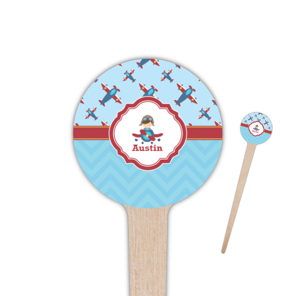 Custom Airplane Theme 4" Round Wooden Food Picks - Single Sided (Personalized)