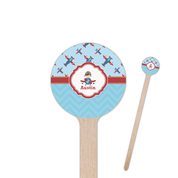 Custom Airplane Theme 7.5" Round Wooden Stir Sticks - Double Sided (Personalized)