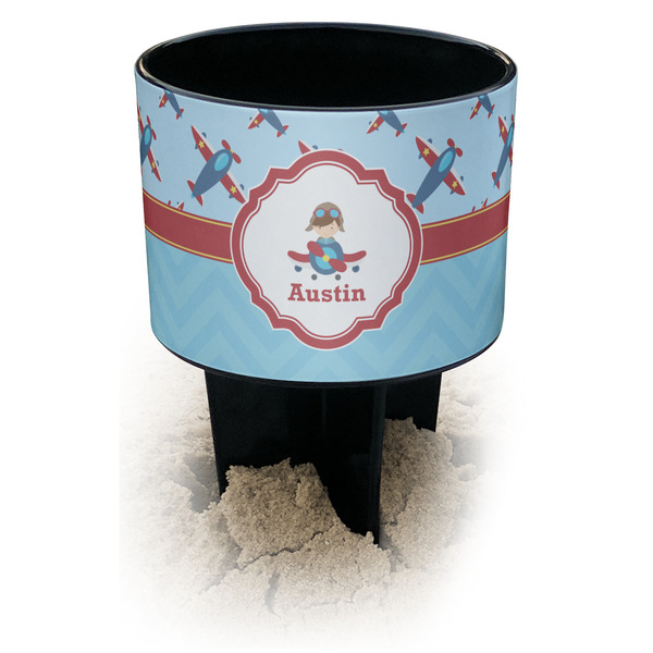 Custom Airplane Theme Black Beach Spiker Drink Holder (Personalized)