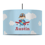 Airplane & Pilot 12" Drum Pendant Lamp - Fabric (Personalized)