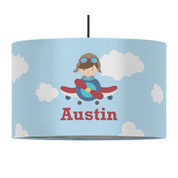 Airplane & Pilot 12" Drum Pendant Lamp - Fabric (Personalized)