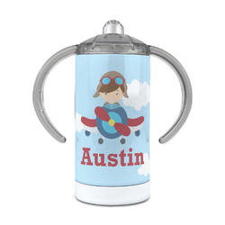 Airplane & Pilot 12 oz Stainless Steel Sippy Cup (Personalized)