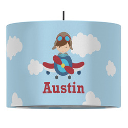 Airplane & Pilot 16" Drum Pendant Lamp - Fabric (Personalized)