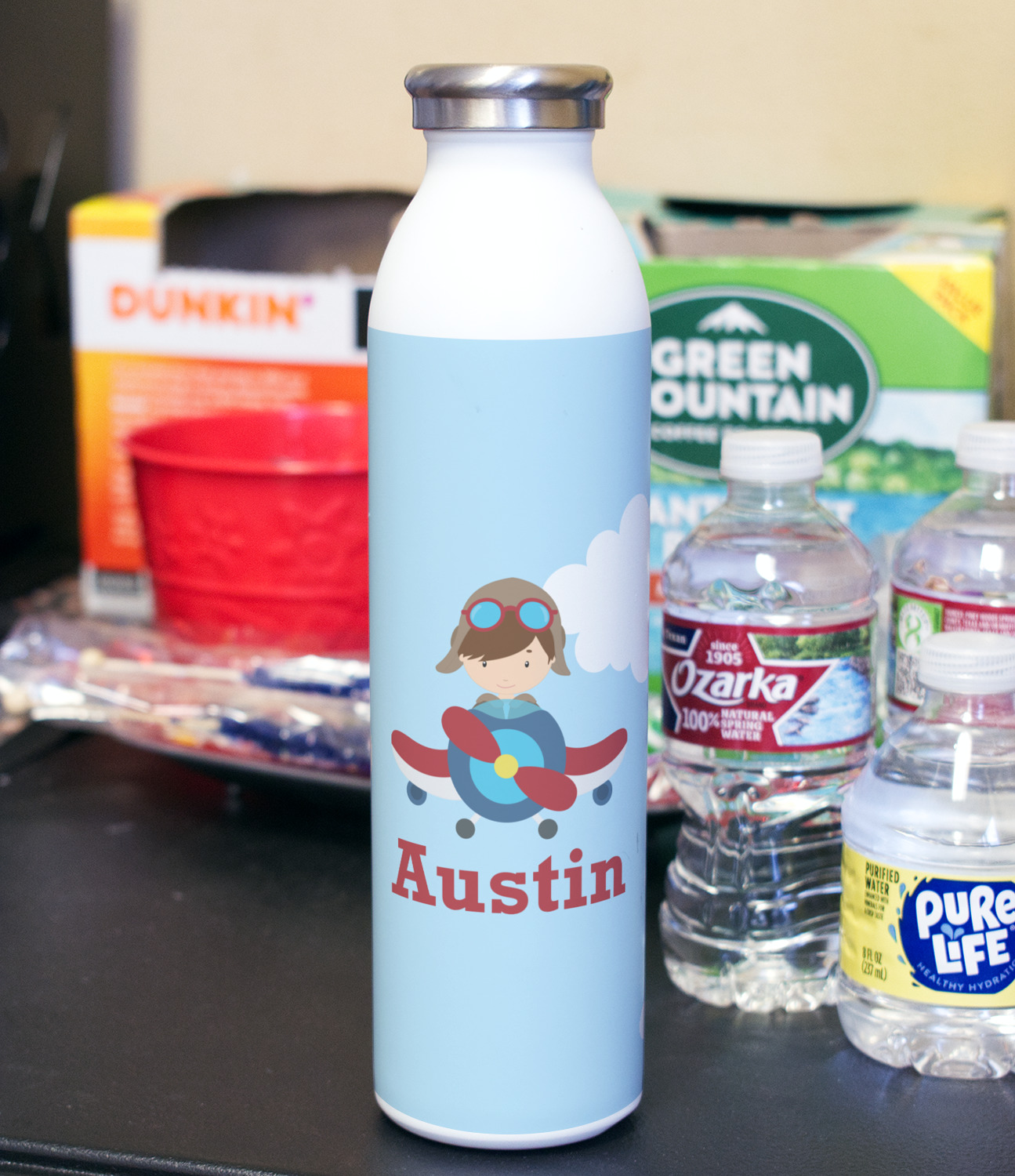 Custom Airplane & Pilot Water Bottles - 20 oz - Aluminum