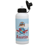 Airplane & Pilot Water Bottles - Aluminum - 20 oz - White (Personalized)