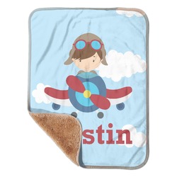 Airplane & Pilot Sherpa Baby Blanket - 30" x 40" w/ Name or Text