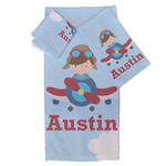 Airplane & Pilot Bath Towel Set - 3 Pcs (Personalized)