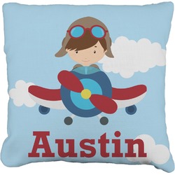 Airplane & Pilot Faux-Linen Throw Pillow 16" (Personalized)