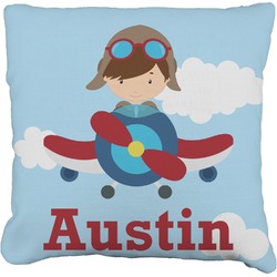 Airplane & Pilot Faux-Linen Throw Pillow 18" (Personalized)