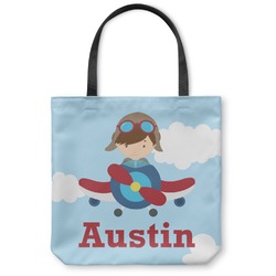 Airplane & Pilot Canvas Tote Bag - Medium - 16"x16" (Personalized)