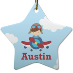 Airplane & Pilot Star Ceramic Ornament w/ Name or Text