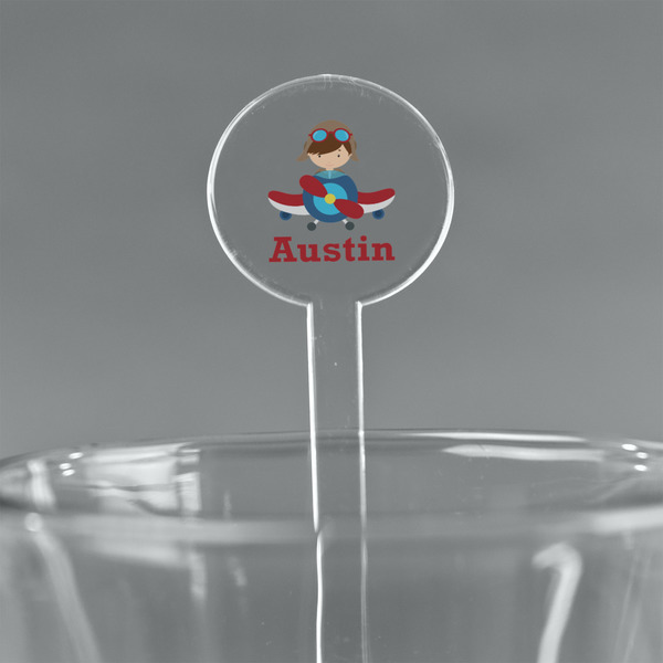 Custom Airplane & Pilot 7" Round Plastic Stir Sticks - Clear (Personalized)