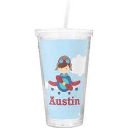 Airplane & Pilot Double Wall Tumbler with Straw (Personalized)