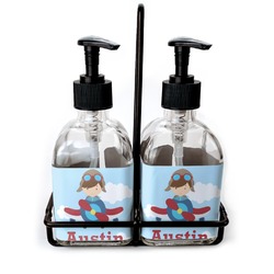 Airplane & Pilot Glass Soap & Lotion Bottle Set (Personalized)