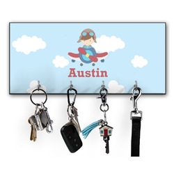 Airplane & Pilot Key Hanger w/ 4 Hooks w/ Graphics and Text