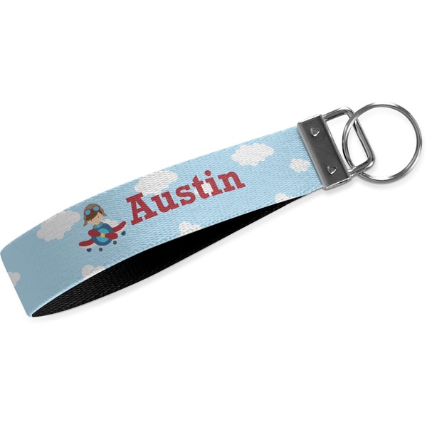 Custom Airplane & Pilot Webbing Keychain Fob - Large (Personalized)