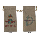 Airplane & Pilot Large Burlap Gift Bag - Front & Back (Personalized)