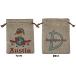 Airplane & Pilot Medium Burlap Gift Bag - Front & Back (Personalized)