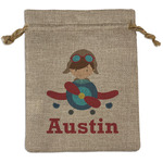 Airplane & Pilot Medium Burlap Gift Bag - Front (Personalized)