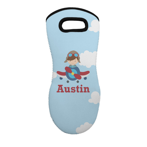 Custom Airplane & Pilot Neoprene Oven Mitt - Single w/ Name or Text