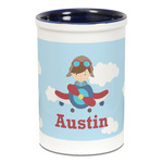 Airplane & Pilot Ceramic Pencil Holders - Blue