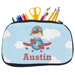 Airplane & Pilot Neoprene Pencil Case - Medium w/ Name or Text