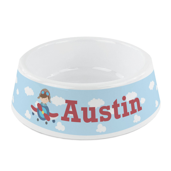 Custom Airplane & Pilot Plastic Dog Bowl - Small (Personalized)