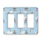 Airplane & Pilot Rocker Style Light Switch Cover - Three Switch (Personalized)