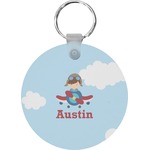 Airplane & Pilot Round Plastic Keychain (Personalized)