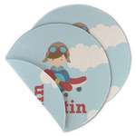 Airplane & Pilot Round Linen Placemat - Double Sided - Set of 4 (Personalized)