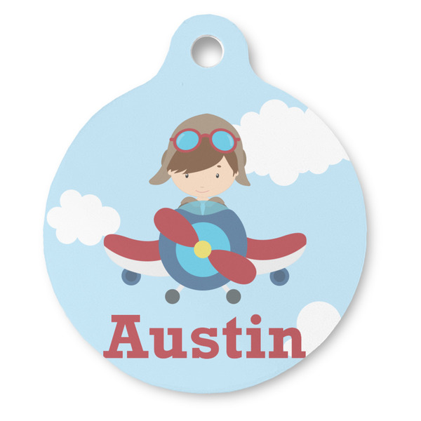 Custom Airplane & Pilot Round Pet ID Tag (Personalized)