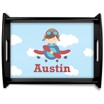 Airplane & Pilot Black Wooden Tray - Large (Personalized)