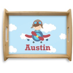 Airplane & Pilot Natural Wooden Tray - Large (Personalized)