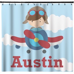 Airplane & Pilot Shower Curtain - 71" x 74" (Personalized)